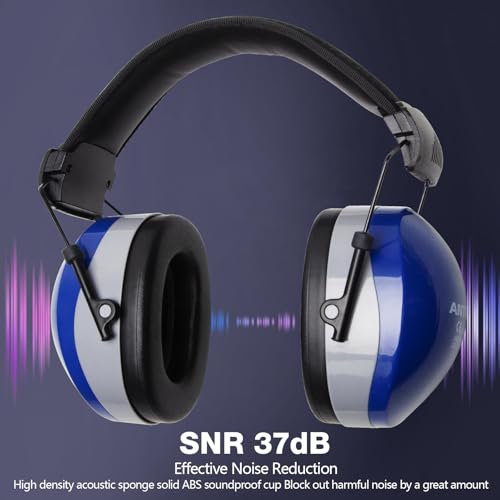 37dB Gun Range Ear Protection, Adjustable Ear Muffs for Noise Reduction, for Shooting, Construction, Mowing - color: Blue