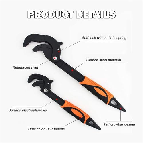 RULLINE Adjustable Wrench Quick Multi-Function Spanner Power Grip Pipe Wrench Set 2 Pack compatible with 14-60mm Pipes Nuts Screws | Power grip pipe wrench set – adjustable for 14-60mm pipes, nuts & screws. Multi-function spanner. Heavy-duty steel – 2-pac