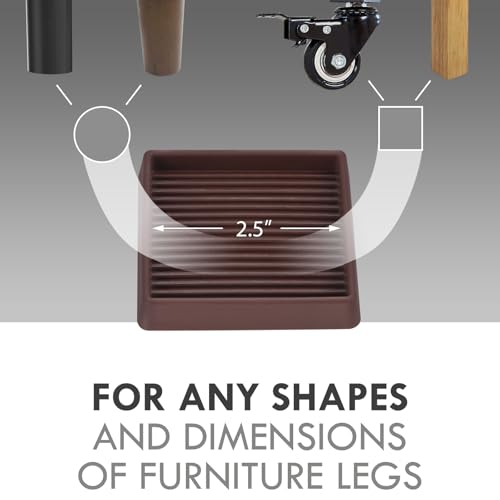 2.5X2.5 Square Rubber Caster Cups, Non Slip Furniture Pads - 4 Pack - size: 2.5" x 2.5"-Brown