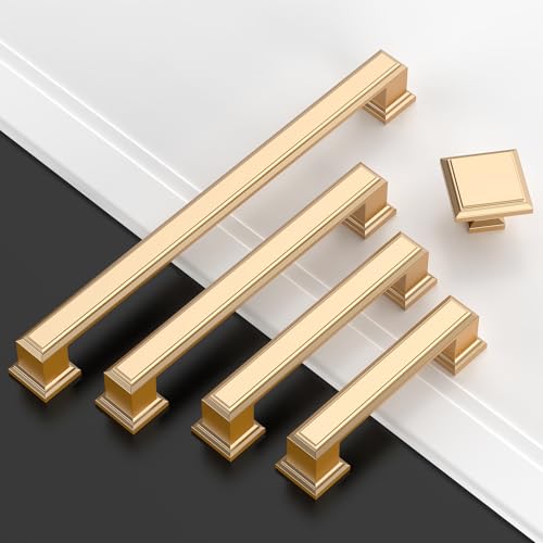 Amerdeco 10 Pack Brushed Brass Cabinet Pulls 3.75" | Cabient Hardware Kitchen Cabinet Handles for Bathroom Drawer Pulls Dresser Pulls ZH0001 - color: Brushed Brass, size: 3.75" hole center, style: 10 Pack