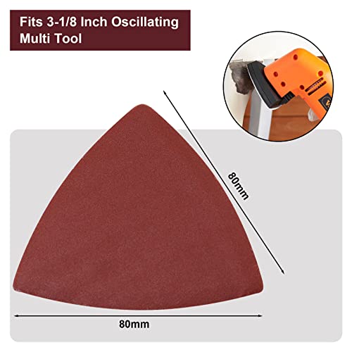 120 Pcs Triangle Sanding Pads, 320 Grits Detail Sander Sandpaper Hook and Loop Sanding Sheet,3-1/8"(80mm) Triangular Sandpaper for 3-1/8" Oscillating Multi Tool, No Holes - size: 320 Grit, style: No Hole
