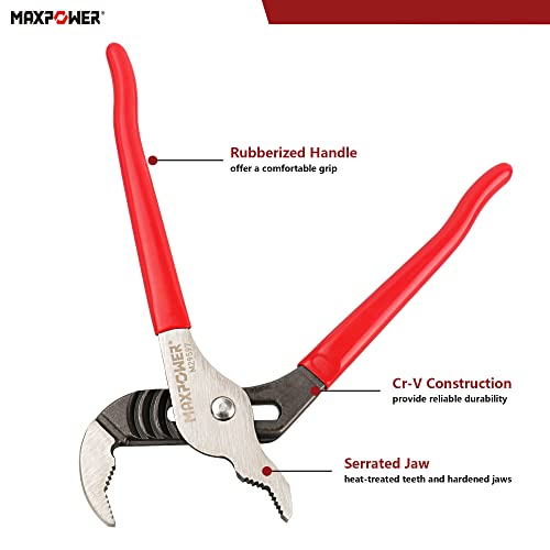 MAXPOWER 10 inch Groove Joint Pliers, Quick Adjustable Serrtated V Jaw Tongue and Groove Pliers - size: 10"