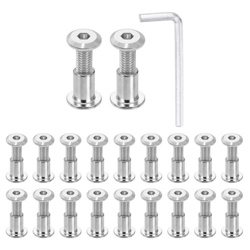 HARFINGTON 20 Set M6x20mm Hex Drive Socket Cap Bolt and M6x12mm Nuts with M4 Hex Wrench, Furniture Connector Bolts and Screws for Furniture Countersunk Belt, Silver - size: M6x20mm, M6x12mm