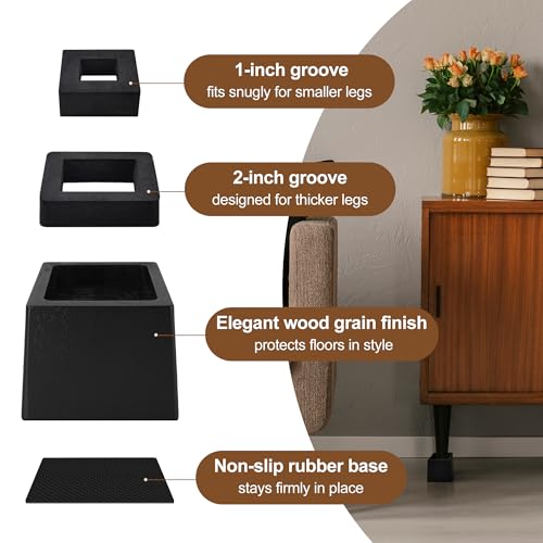 Wooden Bed Risers 3 Inch Heavy Duty, Support 2500 lbs, Black - color: Black, size: 3"H(Inner 2"H)
