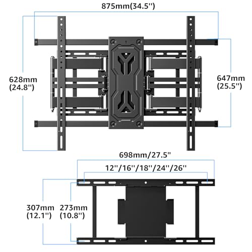 MOUNTUP TV Wall Mount Holds 250 lbs for 50-110 inch Large TVs, Heavy Duty Full Motion 1.65" Slim TV Bracket with Extension, Swivel & Tilt, Pre-Assembled, Max VESA 800x600mm, Fits 12-24" Studs - size: Fit Most 50"-110" TVs