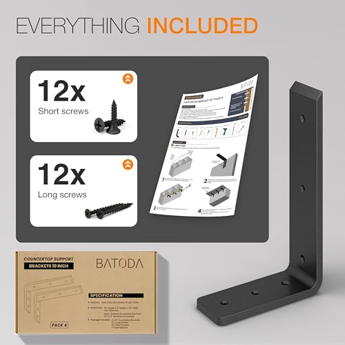 BATODA 10” Countertop Support Steel Brackets (4 PCS), Heavy Duty L Bracket - size: 10 Inch
