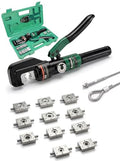 10-Ton Hydraulic Wire Rope Crimping Tool, Hydraulic Swaging Tool, 11 Dies for 3/64"-3/16" Double Barrel Sleeves & Stainless Steel Cable Railing Terminals, Professional Rigging Swager - size: 3/64"-3/16"