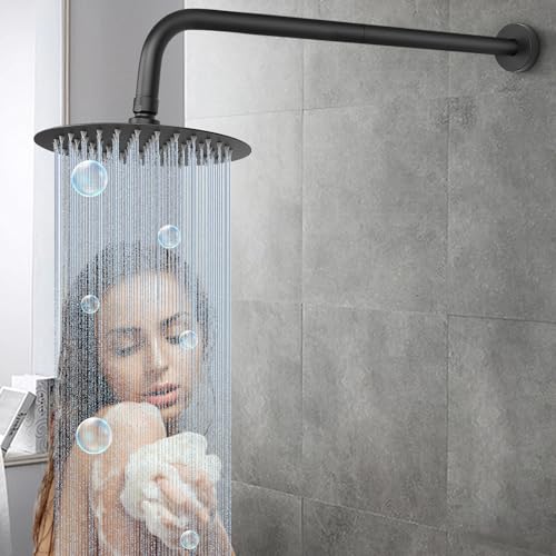 Shower Arm with Flange and Teflon Tape, Wall Mounted Shower Pipe 304 Stainless Steel Extension Arm for Fixed Shower Head & Handheld (24 Inch, Matte Black) - color: Matte Black, style: 24 Inch