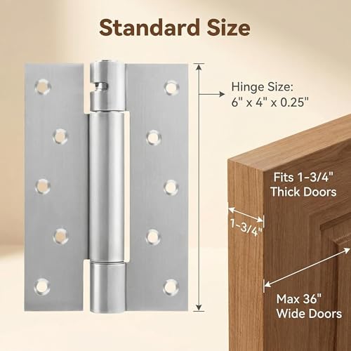6 Inch Self Closing Door Hinges, Heavy-Duty Adjustable Spring Hinges 304 Stainless Steel, 2-Pack Silver for Residential & Commercial Doors, Outdoor Gates and Marine Use