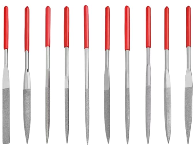 10-Piece Diamond Needle File Set 3x140mm Small Metal Riffler Files Jewelers File Precision Hand Tools for Glass Wood Stone Jewelry - Round Triangular Square Flat Shape