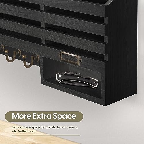 FifthQuarter Mail Holder Wall Mount with 2 Mail Slot and 4 Sturdy Hooks - color: C-Black