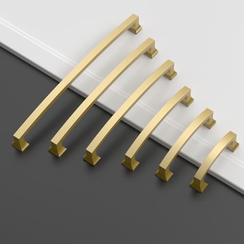 Amerdeco 10 Pack Brushed Gold Cabinet Pulls 10 Inch(254MM) Hole Center Gold Drawer Pulls Cabinet Hardware Kitchen Cabinet Handles for Bathroom Dresser Pulls ZH0009 - color: Brushed Gold, size: 10" hole center