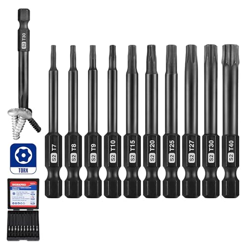 WORKPRO 10PCS Security Torx Screwdriver Bit Set, 1/4”S2 Steel Tamper Proof - color: Torx