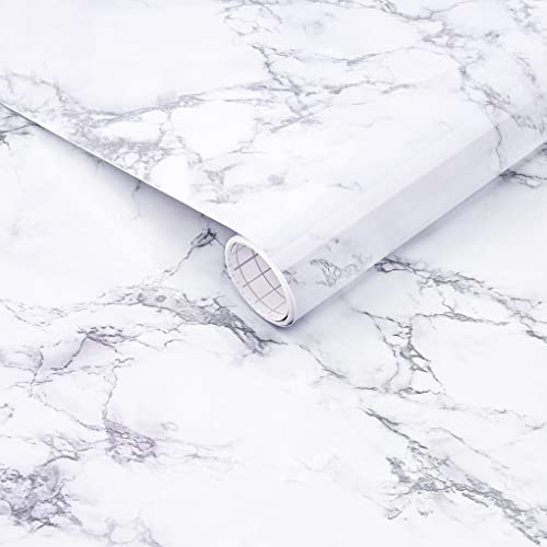 Arthome 23.6″ × 200″ Peel and Stick Marble Contact Paper,Self-Adhesive Waterproof Vinyl Flim for Furniture Sticker, Kitchens, Bedrooms and Bathrooms - color: White Marble, size: 23.6" x 200"