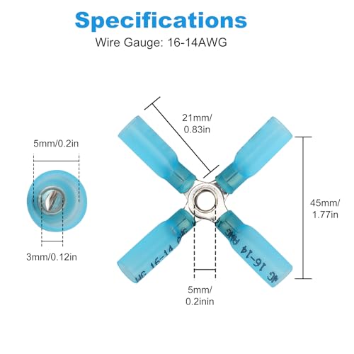 20PCS 4 Way Wire Connector 16-14 AWG Heat Shrink X Ring Butt Connectors Kit, Waterproof Heavy Duty 16-14 Gauge Crimp Splice Terminals for Automotive Marine RV Outdoor Wiring, Blue - size: 16-14 AWG-Blue, style: 4-Way
