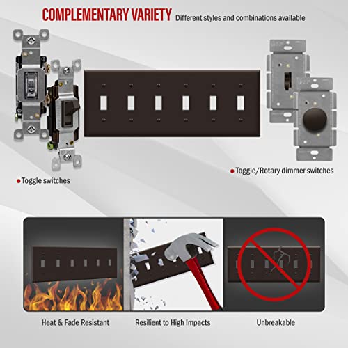 ENERLITES Six Gang Light Switch Wall Plate, Toggle Switch Plate, 6-Gang Standard Size 4.50" x 11.81", Unbreakable Polycarbonate Thermoplastic, 8816-BR, Brown - color: Brown, size: Standard Size