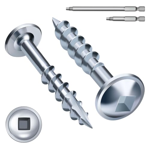 Mellewell #8 x 1 Zinc Coated Pocket Hole Screws, Square Drive Self Tapping Wood Screws, Coarse Thread Anti-Rust Coated Wood Screw, 65MM 150MM Drive Bits Included, Carbon Steel, 300 PCS - color: Silver, size: #8 x 1"