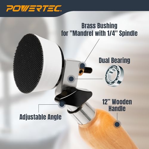 POWERTEC Bowl Sander Tool Kit with Double Bearing Holder and 1" & 2" Hook & Loop Sanding Discs | 1/4" Mandrels, Adjustable Head, 80 Sanding Pads of Each Size - 80/120/150/220 Grits (72233) - style: Bowl Sander Tool Kit