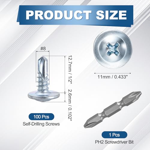 50Pcs #8x1/2 Self-Drilling Screws Carbon Steel Blue-White - color: Blue and White, size: #8x1/2"