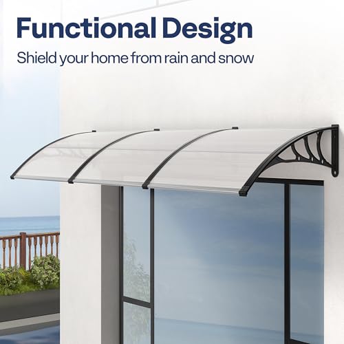 VIVOHOME Polycarbonate Window Door Awning Transparent 38 Inch x 115 Inch - color: Transparent, size: 38 Inch x 115 Inch