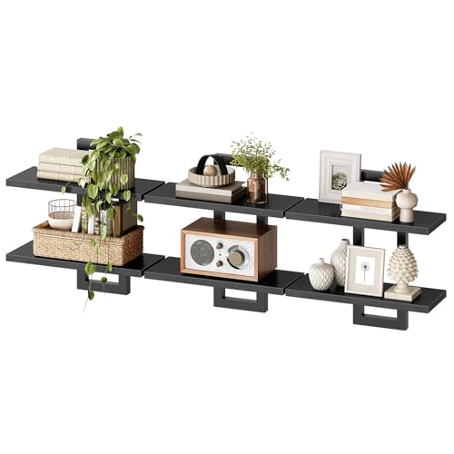 HOOBRO Floating Shelves, 15 Inch Wall Shelf Set of 3, Wall Mounted Storage Shelves 2-Tier, Hanging Bathroom Shelves, for Living Room, Bedroom, Bathroom, Kitchen, Black BK32BJP301 - color: Black