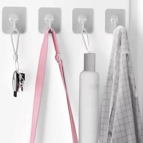 DDMY Adhesive Wall Hooks Clear 50lb(Max) Heavy Duty Hanging Sticky-10 Pack - color: Transparent, size: 10 Pieces