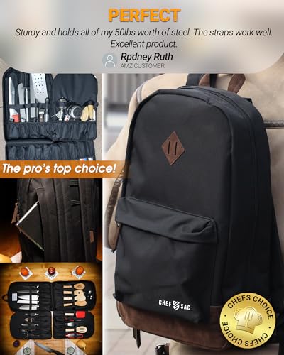 Chef Knife Backpack, Professional Knife Bag for Chefs and Culinary Students, Heritage Design, Reinforced Handles, YKK Zippers, Secure Knife Retention Panels, Durable Water-Resistant Fabric (Black)