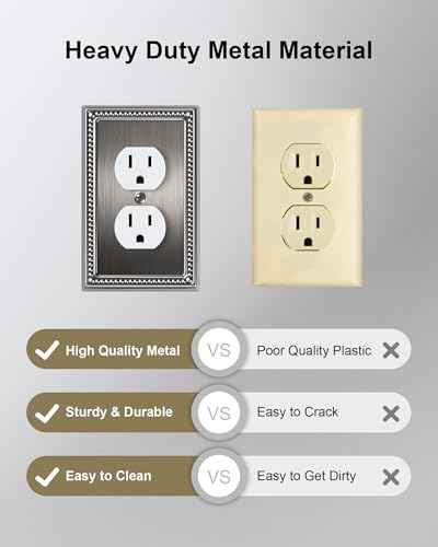 2-Pack Duplex Switch Plates and Outlet Covers, Heirloom Silver - color: Heirloom Silver, size: Single Duplex 2PK