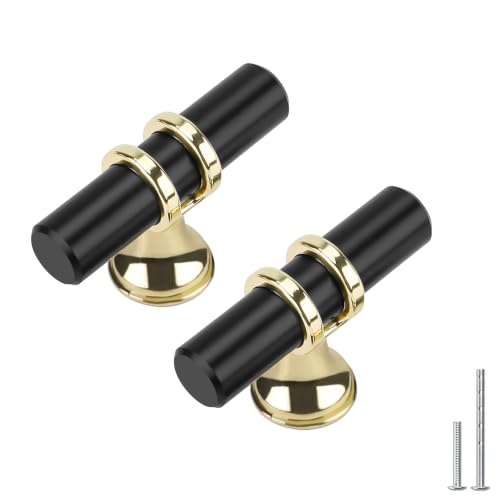 Haliwu 10Pack Black and Gold Cabinet Knobs | Solid Aluminum and Zinc Alloy, Single Hole, Kitchen Knobs for Drawer Dresser Hardware - color: Black&Gold, size: 2-inch (50mm) single hole