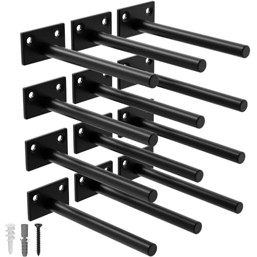 12-Pack 10 inch Floating Shelf Brackets, Hidden Shelf Bracket for Wood - color: Black-12Pack, size: 10 Inch