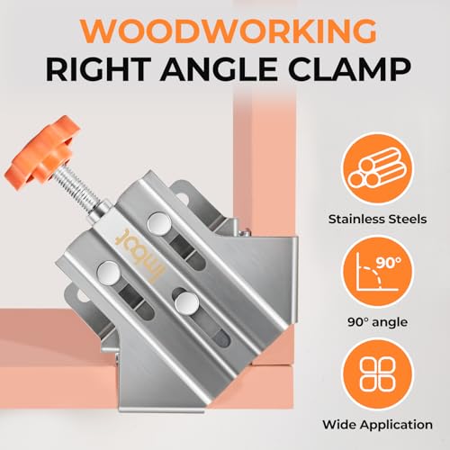 Imbot Right Angle Clamp，2pcs Stainless Steel 90 Degree Right Angle Clamp with Adjustable Swing Jaw，corner clamps for woodworking，For Welding, Framing and DIY Woodworking，Gifts for Men Dad (2Pieces)