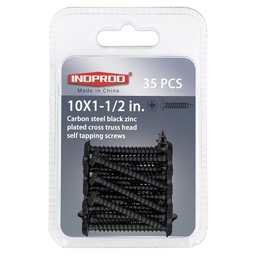 Black Wood Screws 1-1/2 Inch, 35Pcs Self Tapping Wood Screw #10 x 1-1/2", Zinc Plated Steel, Modified Truss Head, Phillips Drive, Carbon Steel, for Drywall/Metal/Plastic/Furniture, Black - size: #10 x 1-1/2"