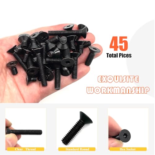 45pcs 1/4-20 5 Sizes Countersunk Head Flat Socket Head Cap Screws Assortment Kit with Allen Keys, Black Grade 10.9 Carbon Steel Socket Cap Bolts Flat Countersunk Head Machine Screws - size: BLACK-5Size-1/4-45P