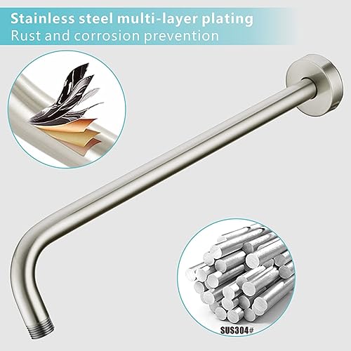 Shower Arm with Flange, 15 Inches Wall Mount Replacement Extension Showerhead Arm For Fixed Shower Head, Brushed Nickel - color: Brushed Nickel, style: 15 Inch