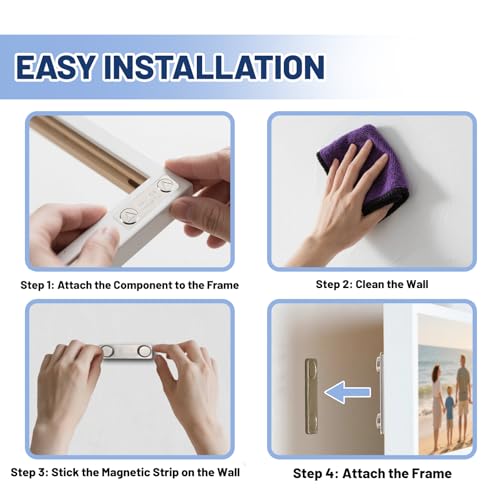 12-Pairs Magnetic Poster Hanger Strips – Heavy Duty Removable Adhesive, Damage-Free Wall Hooks for Frames, Pictures, Home Decor – No Nails, No Residue