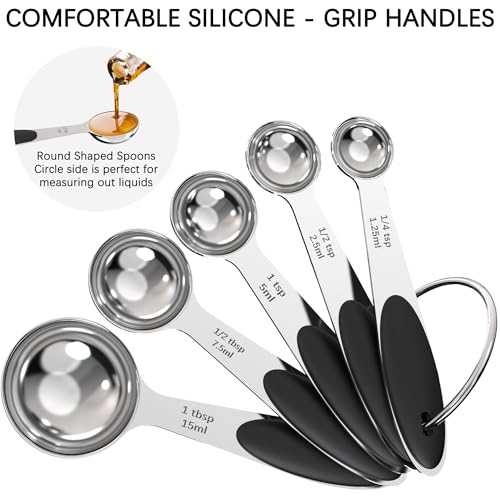 TILUCK Stainless Steel Measuring Cups and Spoons Set with Silicone Handle – Nesting Design for Space-Saving, Heavy Duty & Dishwasher Safe for Dry/Liquid Ingredients, Cooking & Baking (10)