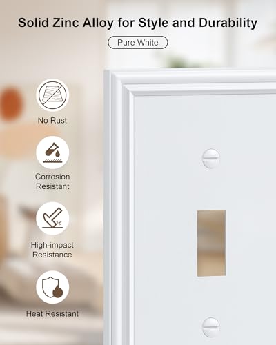 6-Pack Zinc Alloy Single Toggle Light Switch Cover Plate, Solid Wall Plate - color: Pure White, size: 1 Toggle 6PK