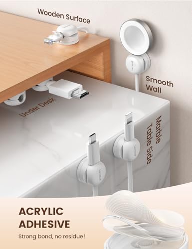 Lamicall 6 Pack Rotatable Cord Organizer, [1s Lock] Spring Cable Clips | Phone Charger Holder Cable Management for Desk Nightstand Wall, Office Home School Dorm Room Apartment Organizer Accessories - color: Snow White, size: 6Pack