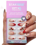 BTArtbox Press On Nails, Pinky Swear, Medium Almond, Red French Tip, 30Ct - color: B-Pinky Swear
