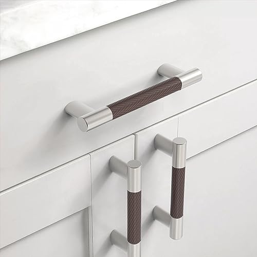 Brown & Nickel Knurled Cabinet Handles Kitchen Pulls 3.75 Inch 10 Pack - color: Brown and Nickel, size: 3.75" Hole Center