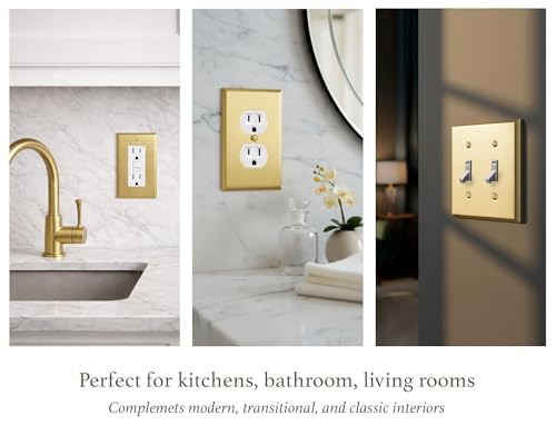 Rio Salto BRASS Deco Collection Midsize Metal Gold Blank Wall Plate Outlet Cover Unused Outlets Wall Switch 1-Gang Covers Child Safe Device Outlet Safety Brushed Brass Modern (1-Gang Blank 1-Pack) - color: Blank Plate 1-Gang (1-Pack)