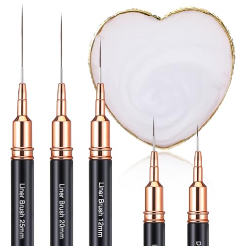 5 Pcs Metallic Nail Art Brushes Liner Brushes Set with Nail Art Mixing Palette Nails Dotting Drawing Tool for Long Lines Thin Detail Fine Liner Brush UV Gel Polish Painting Nails Design 4/8/12/20/25mm