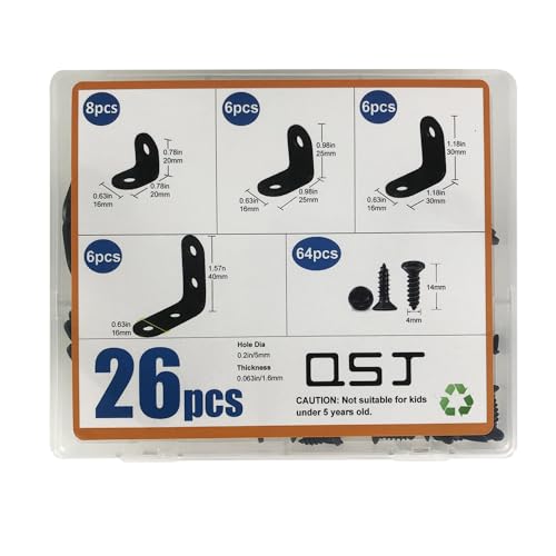 QSJ 26 PCS Corner Bracket Brace Set Stainless Steel 90-Degree Corner Braces 0.78’’/0.98’’/1.18’’/1.57’’with 64pcs Screws for Wood Furniture Cabinet Chair - size: 26Pcs Bracket Set (Solid L-0.78/0.98/1.18/1.57'')