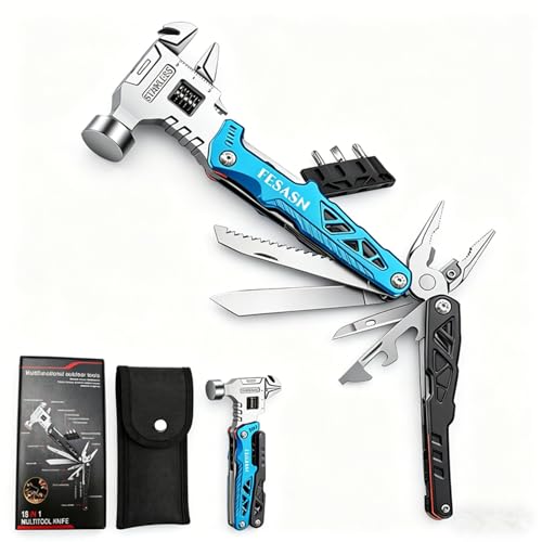 Upgraded Adjustable Wrench Multitool Hammer, 18 in 1 | Pocket Multi Tool Pliers, All-in-One Survival Tool, Camping, Everyday Use - style: Upgraded Wrench