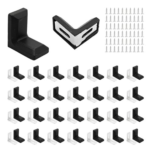 30PCS 90 Degree L Shape Metal Corner Brackets Black Plastic Cover Right Angle Brace for Shelf Cabinet Chair Furniture, 1.1x1.1x0.7 with Screws - size: Black