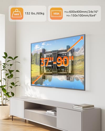 ELIVED Ultra Slim TV Mount for 37-90" TVs, Max VESA 600x400, 132 lbs. - size: Motion: 37-90" TV