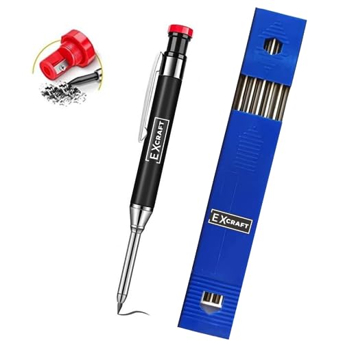 EXcraft Metal Mechanical Carpenter Pencil with 6 Refills Deep Hole with Built-in Sharpener For Architect Construction Carpentry Making Scribe Tools