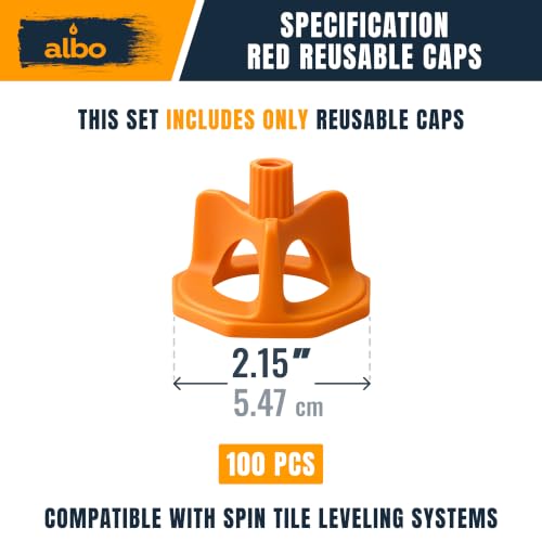 ALBO Reusable Caps 100 PCS for Tile Leveling System - Orange Replacement Caps for Floor & Wall Spacers - Anti-Lippage Installation Tools, Self-Leveling Spacer Kit for Ceramic, Stone & Tile Formats - style: Reusable Caps 100 PCS