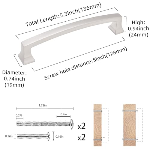 COTYKILEY 10 Pack 5 Inch(128mm) Brushed Satin Nickel Cabinet Handles Kitchen Cabinet Pulls Cabinet Door Handles Kitchen Cabinet Hardware - color: Brushed Satin Nickel, size: 5" Hole Center（128MM）