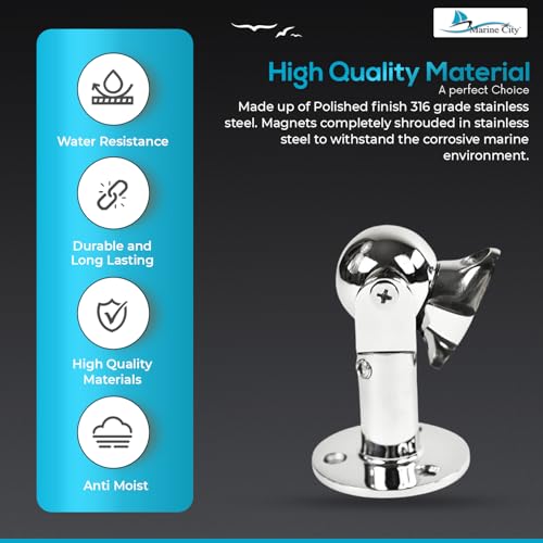 Marine City Magnetic Ball Door Window Stopper Set, 316 Stainless Steel, Corrosion-Resistant, Holds 4kg, Extendable 73mm-100mm, Ideal for Boats, Yachts, Ships